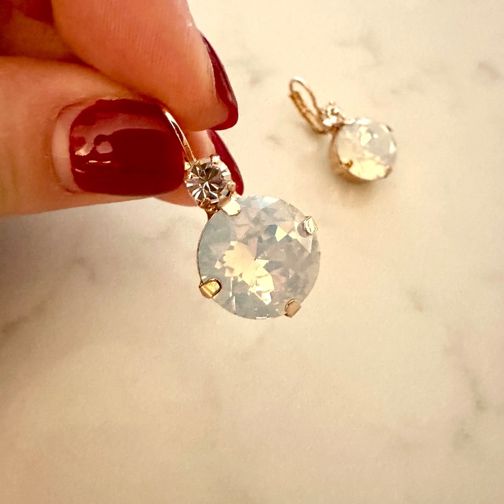 Rose Gold White Crystal Opal Drop Earrings - Picture 2 of 4